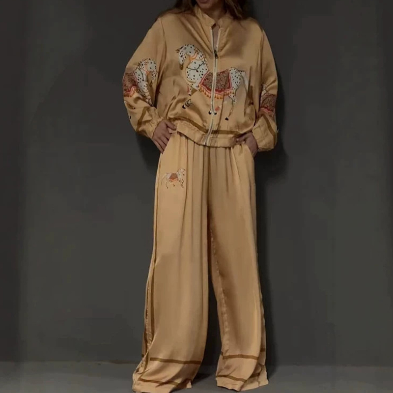 빈티지 동물 프린트 긴 소매 지퍼 코트와 바지 세트 가 - Coat Rack Standing 리뷰 및 가격