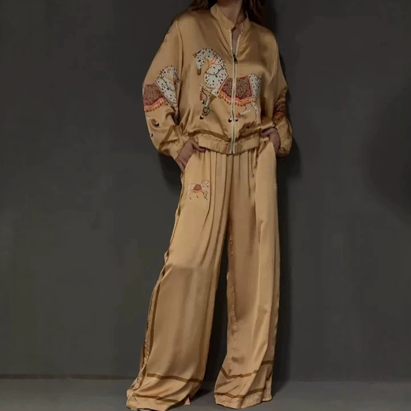 빈티지 동물 프린트 긴 소매 지퍼 코트와 바지 세트 가 - Coat Rack Standing 리뷰 및 가격