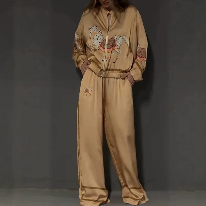 빈티지 동물 프린트 긴 소매 지퍼 코트와 바지 세트 가 - Coat Rack Standing 리뷰 및 가격